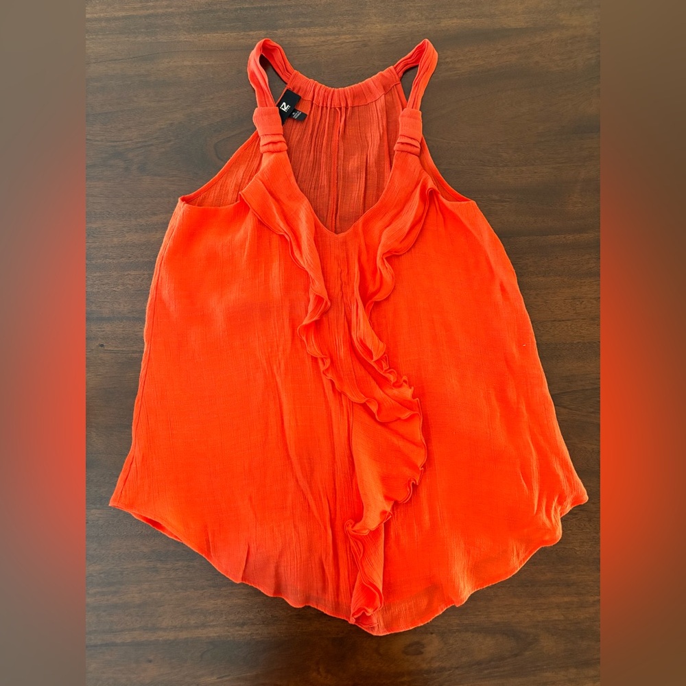 Iz Byer Orange Ruffle Halter Top